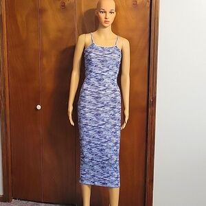 Freshman 1966, Blue Space Stripe Ribbed Knit Sleeveless Dress Size Small
